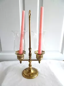 "Candelabro doble para velas y apliques de vidrio Princess House tono latón 16" - Imagen 1 de 7