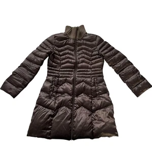 Bernardo Goose Down puffer coat Womens Medium brown quilted long knit collar - Picture 1 of 8