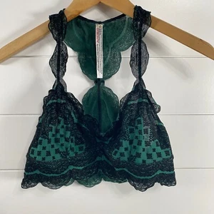 Intimately Free People Womens Velvet Burnout Lace Bralette sz M Green Wireless - Picture 1 of 7