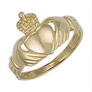 Anillo Claddagh de oro amarillo de 9 quilates de 12 mm de ancho de diseño abierto, tamaños de M a Y (0090) - Imagen 1 de 1