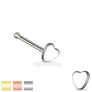 20G 2.5mm Flat Heart Top Nose Bone IP 316L Surgical Steel Nose Ring Stud - Picture 1 of 4