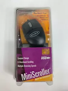 Vintage Belkin Mini Scroller Mouse Gold Series USB Year 2000 Y2K PC99 NEW SEALED - Picture 1 of 5