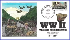 USA8 #2838f U/A COLLINS HAND PAINTED FDC WWII - Allies Free Rome and Paris - Picture 1 of 1