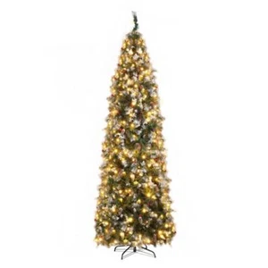 9 FT Pre-Lit Hinged Artificial Pencil Christmas Tree with 460 Warm LED Lights - Picture 1 of 8
