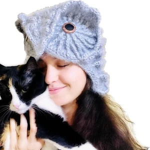 OWL hat * 70% Mohair yarn * Handmade hats for women * Winter thick warm hats - Picture 1 of 10