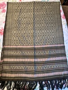 Rare Hand Woven Fringed Shawl Pinks Browns Green White Weaving 26” X 72” - Picture 1 of 11