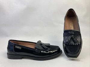 Russell & Bromley Shoes Size M-5 W-7 Tassel Loafers Slip-On Black Leather Italy - Picture 1 of 14