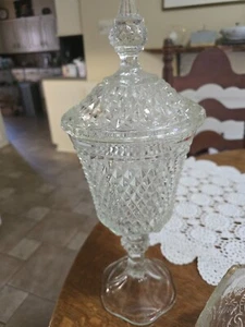 Vintage Indiana Glass Diamond Point High Footed 15 1/2" Apothecary Jar/Urn Lid - Picture 1 of 5