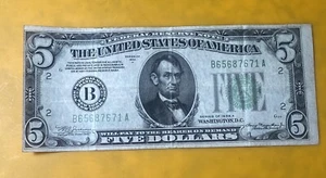1934-A 5 $ FEDERAL RESERVE NOTE - NEW YORK NY - LIGHT GREEN - OFF CENTER BA - Bild 1 von 16