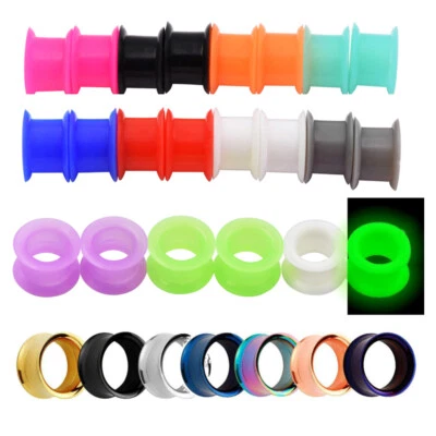 Pair Stainless Steel Ear Gauge Screw Fit Tunnel Silicone Ear Plug Piercing 2g-1" - Image 1 of 4