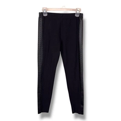 Leggings Medianos Negros Tachonados Imitación Cuero Paneles Laterales Informales Gótico Punk Elastizados Foto 1 de 4