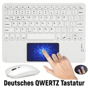10 Zoll Bluetooth QWERTZ Tastatur Maus Kabellos Keyboard mit Touchpad Universal - Bild 1 von 25