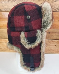 Mad Bomber Faux Fur Trapper Hat Red Black Plaid Large Winter - Picture 1 of 12