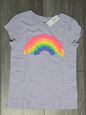 NWT - GAP Kids Girl's 100% Cotton Graphic T-Shirt Lavender Rainbow Size L(10) - Image 1 of 3