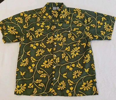 Camisa Op Ocean Pacific Para Hombres Floral Hawaiana Abotonada Talla L Amarillo Verde  Foto 1 de 4