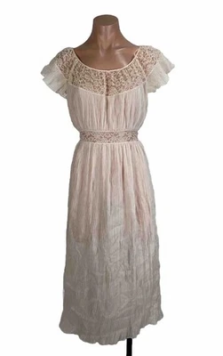 Vestido sin Mangas Vintage Años 40 Rosa Crepé Acanalado Encaje Vestido Manga Gorra MÁS 18 Bon Claire Foto 1 de 4