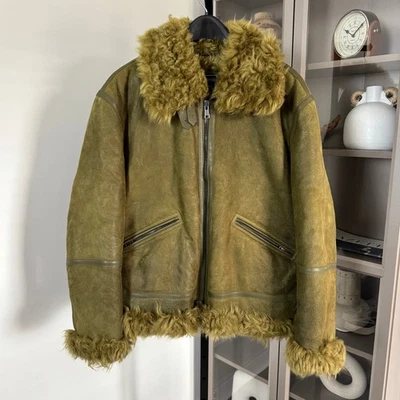 Todd Snyder Islanda Aviator Oakmoss Green Shearling Suede Jacket XL Lamb Leather - Image 1 of 4