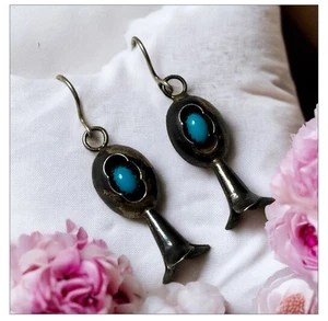 Schöne Vintage Ohrringe Sterlingsilber Türkis Kürbisblüte - Bild 1 von 3