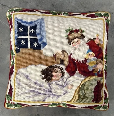 Almohada tapiz de punta de aguja de Navidad de colección Papá Noel y niño dormido hecha a mano Foto 1 de 4