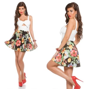 Floral Mini Dress Summer Skater With Cut Outs KouCla - White - Picture 1 of 4