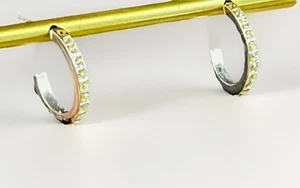 Dainty 14k White Gold Hoop Huggie Rhinestone Earrings Pierced Hoops- 0.4g TW - Picture 1 of 14