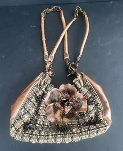 Vintage Mary Frances Purse Handbag Tweed Floral Beaded Bag Draw String - Picture 1 of 11