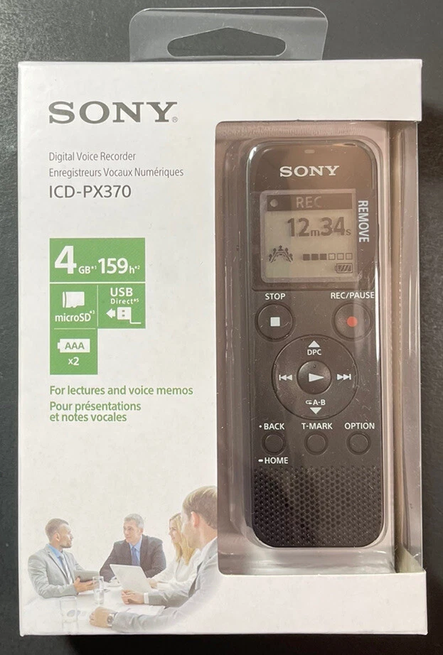 Official Sony Digital Voice Recorder ICD-PX370 [ BLACK ] NEW - Image 1 of 4