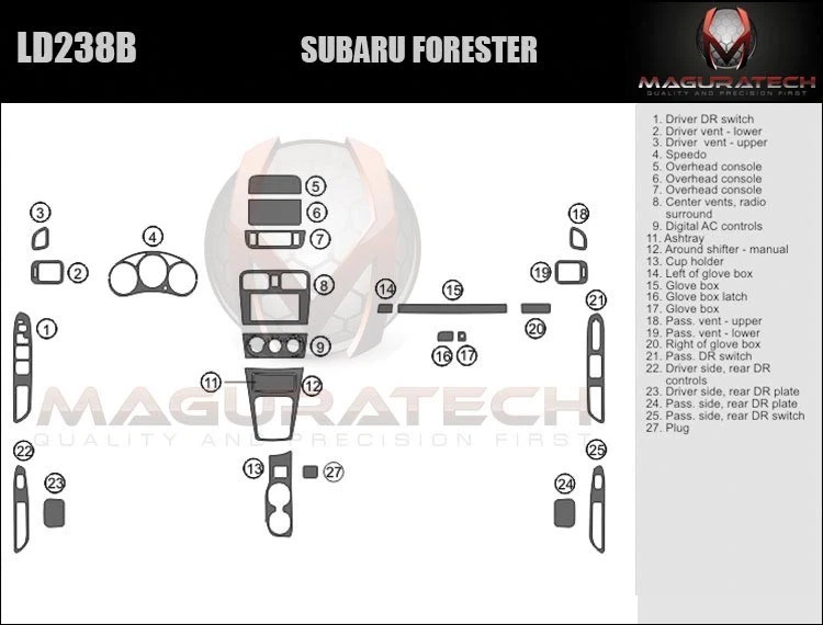 Se adapta a Subaru Forester 2003-2006 transmisión manual y automático CA kit de molduras de tablero de madera grande Foto 1 de 1