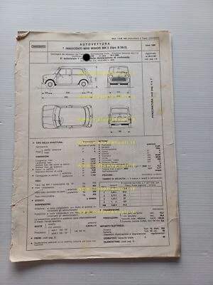 Innocenti Mini Minor MK2 1968 scheda omologazione DGM Motorizzazione Facsimile - Immagine 1 di 3