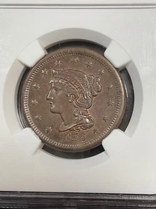 NGC MS62BN 1856 BRAIDED HAIR LARGE CENT SLANTED 5 NICE FOR THE GRADE - Picture 1 of 3