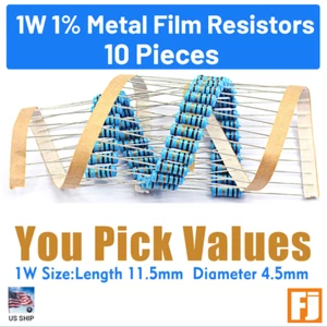 10 Pieces | 1 Watt 1% Metal Film Resistor multiple values YOU CHOOSE | US SHIP - Picture 1 of 4
