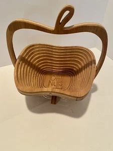 OH! NUTS Apple Shaped Collapsible Wood fruit Basket Bowl - Picture 1 of 5