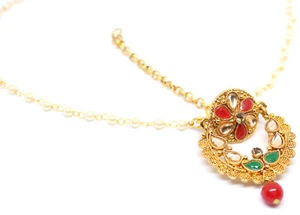 GoldPlated Matha patti with Borla Tikka jarkan Stone Hair Jewelery partywearM13 - Picture 1 of 5