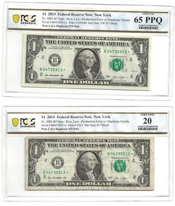 2013 B $1 Star Note Duplicated Serial Number Production Error MATCHED PAIR PCGS - Picture 1 of 2