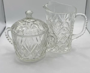 EAPG Anchor Hocking Pineapple Creamer & Sugar Bowl w/Lid Early American 40s Vtg - Picture 1 of 6