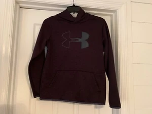 Under Armour Cold Gear Youth Fleece Hoodie Pullover Sweatshirt Large Purple Grey - Picture 1 of 6