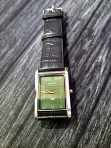 Reloj de cuero raro vintage delgado tanque cuarzo hombre Slv-Grn-negro - Imagen 1 de 7