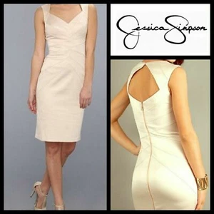 $148 Jessica Simpson Blush Beige Sheath Bandage Open Back Cocktail Dress~6 M3020 - Picture 1 of 12