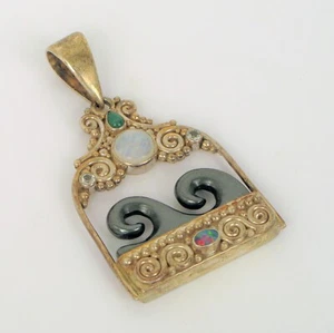 VTG STERLING SILVER DESIGNER SIGNED SAJEN HEMATITE WAVES OPAL PENDANT NICE ! - Picture 1 of 2