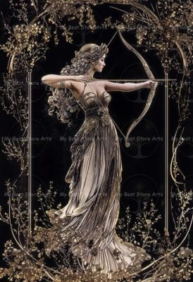 IMPRESIÓN ARTÍSTICA DE ARTEMISA, decoración de pared de diosa griega de la caza, póster de mitología E639 Foto 1 de 2