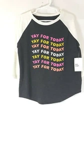 Old Navy Girl Graphic Yay For Today Black/White 3/4 Sleeve Tunic Length T-Shirt - Picture 1 of 12