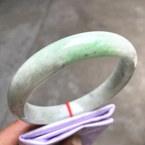 63MM Natural Icy Green Jadeite Jade Bracelet Burma Jadeite Jade Bangle - Picture 1 of 16