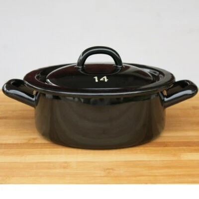 Riess Emaille Topf schwarz 14 cm 0,75 l Riesen Zwerge Kochtopf mit Deckel - Bild 1 von 2