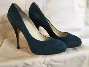 Brian Atwood- Teal Suede Platform Pumps Sz 39 - Picture 1 of 11