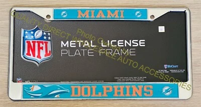Miami Dolphins Chrome Metal License Plate Frame  ✅ AUTHENTIC NFL Best GIFT 🎁 - Image 1 of 2