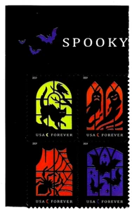 SPOOKY SILHOUETTES GHOSTS CATS SPIDERS BATS US 5420-5423 FOREVER STAMP BLOCK SET - Picture 1 of 4