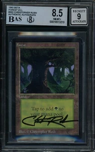 1993 Magic: The Gathering BETA Forest 302 Christopher Rush Signed BGS 8.5 AUTO 9 - Picture 1 of 2