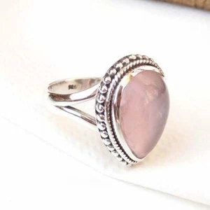 Navidad Rosa Cuarzo Gema 925 Plata de Ley Hecho a Mano Anillo Todas las Tallas - Imagen 1 de 4