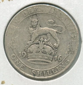 1916 Great Britain One Shilling Silver Coin - George V - SS131 - Picture 1 of 2