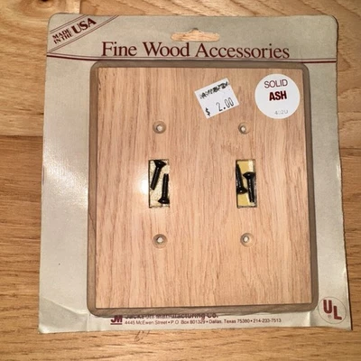 Placa de interruptor de luz de doble palanca de ceniza maciza vintage madera Jackson 402U EE. UU. NOS Foto 1 de 4